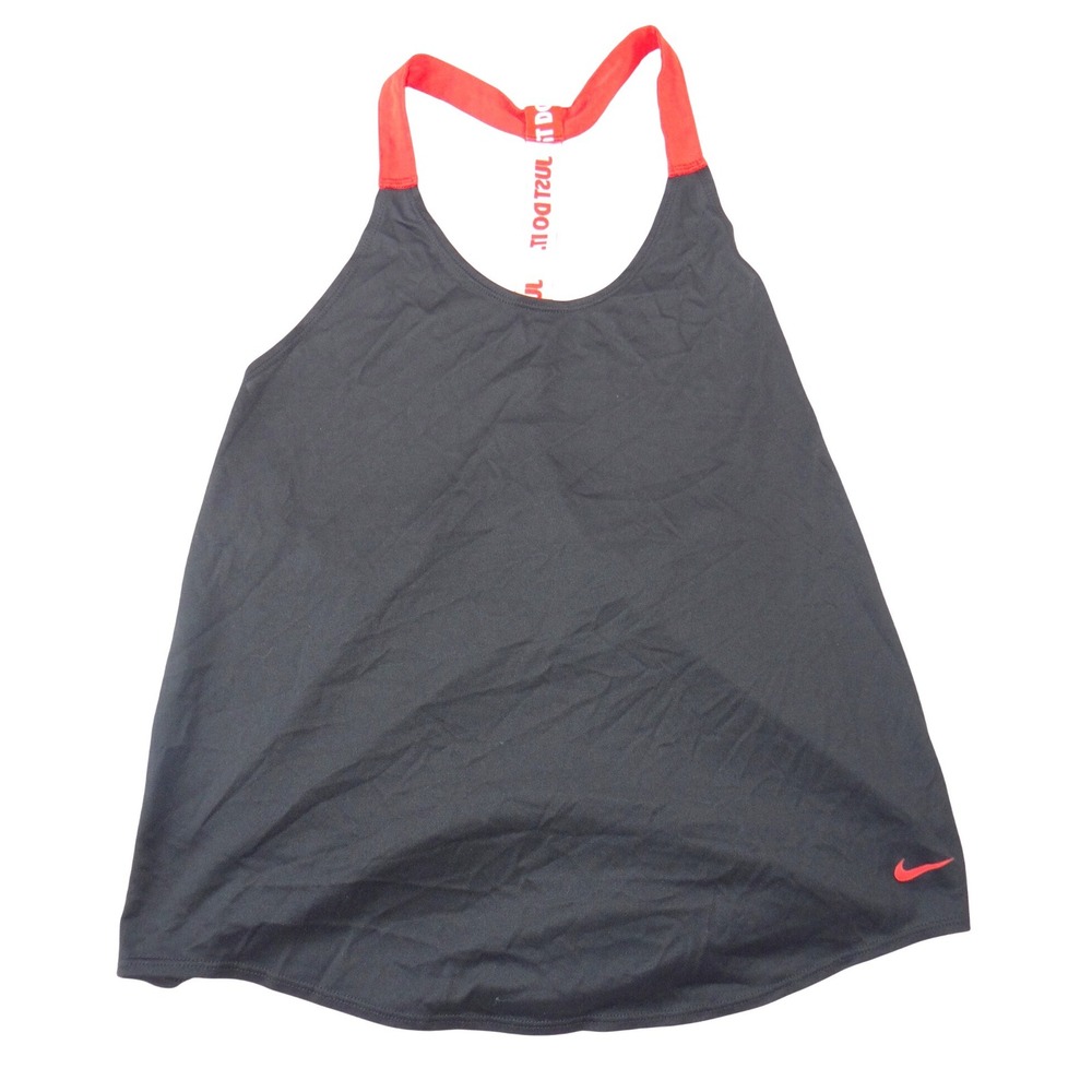 Nike Just Do It T-Back Tank Top Black Orange Racerback Womens Sleeveless Workout